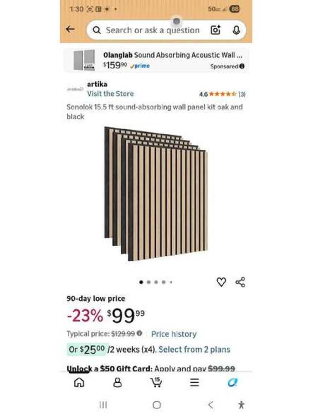 Artika Oak Acoustic Wall Panels – 4 Panels Included – New